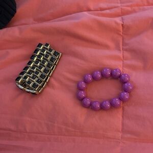 Elegant Gold and Black Bracelet with Purple Beaded Bracelet
